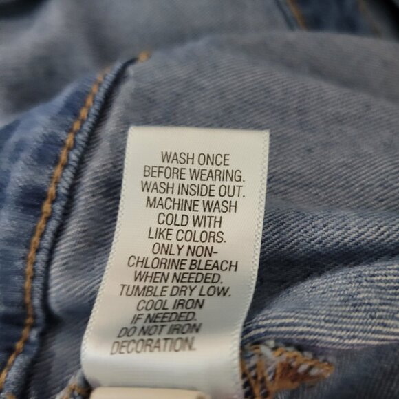 A Glow Maternity Straight Leg Bib Overalls Denim Jeans Blue Distressed Large Adj - Picture 14 of 14